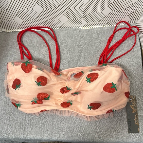 Retro stage swimsuit top strawberries NWT 1050’s lace strawberry new top only - Picture 1 of 7